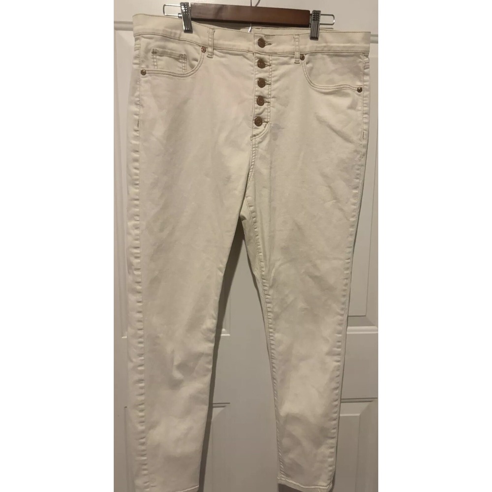 Ann‎ Taylor Loft Women's Cream Button Fly High Waist Skinny Ankle Jeans 32/14